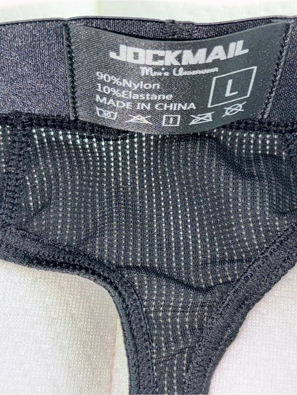 Jockmail Black Men's Large Athletic Jockstrap Thong with Elastic Waistband